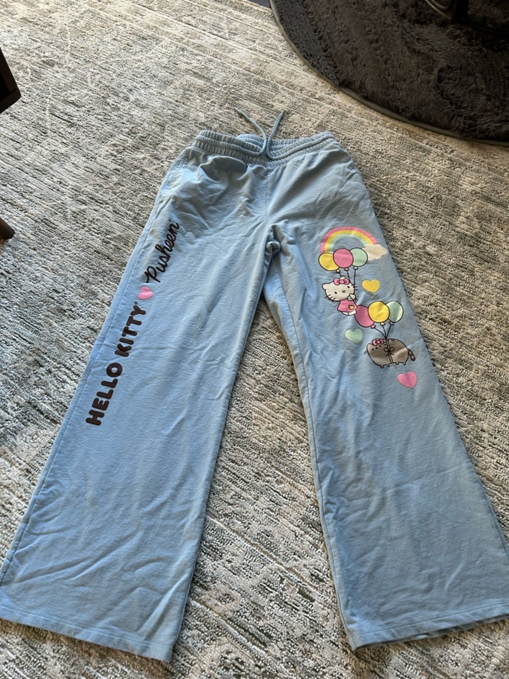 Hello Kitty Light Blue Pajama Bottoms with Rainbow Balloon Characters